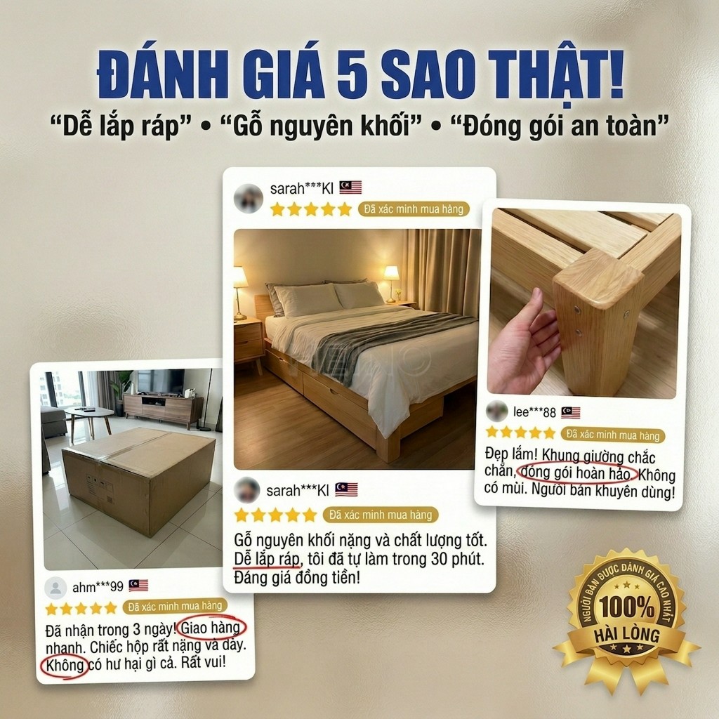 HEINO Giường Ngủ Pallet Gỗ Tự Nhiên Đủ Kích Thước Chất Lượng Cao Loại Chân Cao - Bảo Hành 12 Tháng | BigBuy360 - bigbuy360.vn
