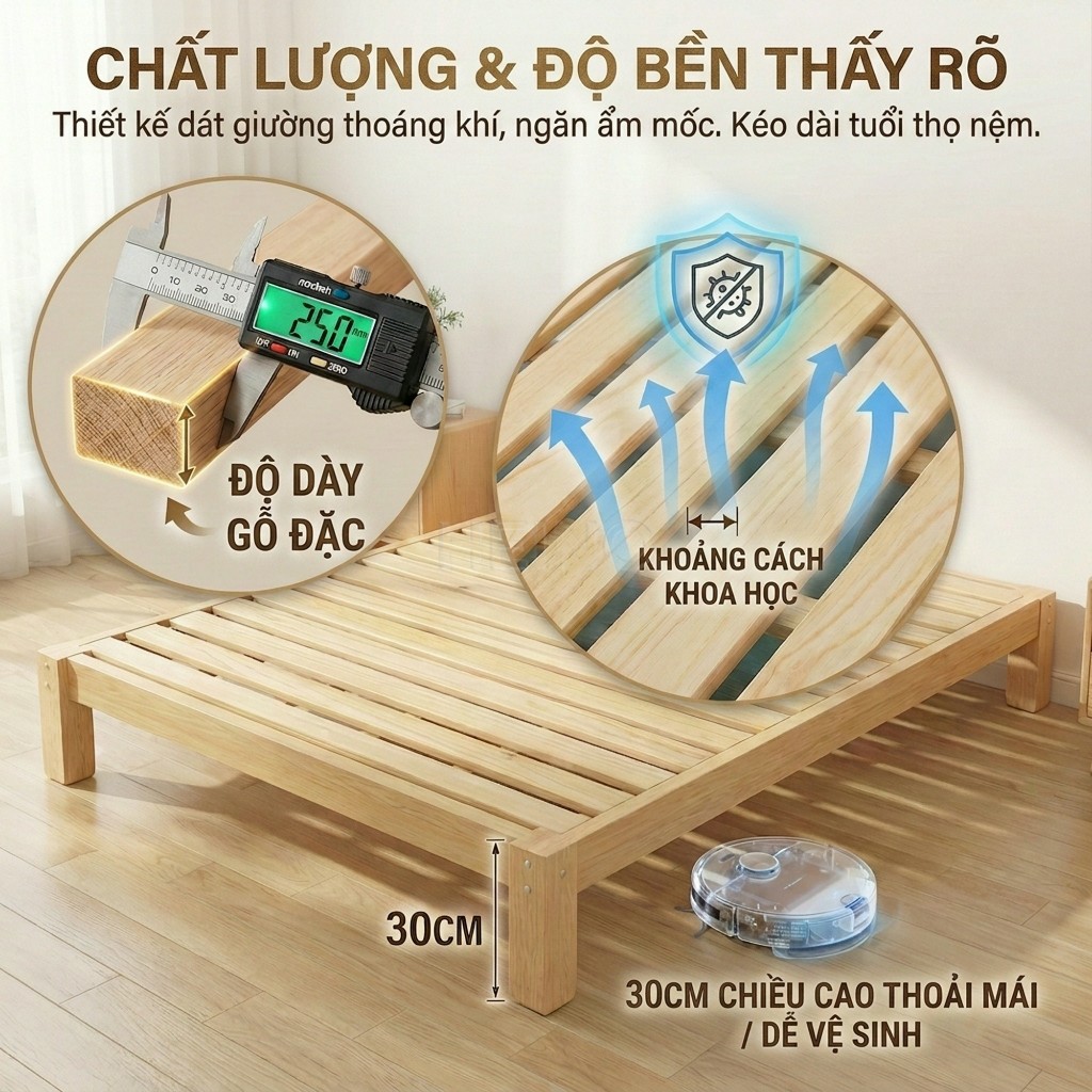 HEINO Giường Ngủ Pallet Gỗ Tự Nhiên Đủ Kích Thước Chất Lượng Cao Loại Chân Cao - Bảo Hành 12 Tháng | BigBuy360 - bigbuy360.vn
