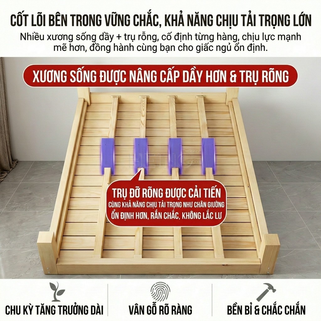 HEINO Giường Ngủ Pallet Gỗ Tự Nhiên Đủ Kích Thước Chất Lượng Cao Loại Chân Cao - Bảo Hành 12 Tháng | BigBuy360 - bigbuy360.vn