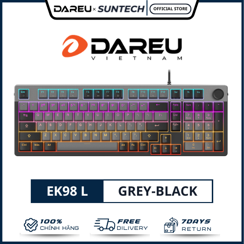 Bàn Phím Cơ DareU EK98L Grey Black - Layout 98 Phím Tối Ưu, LED Rainbow, Switch DareU Dream Siêu Mượ