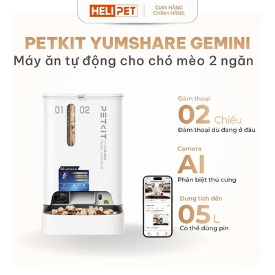 [BH 18 Tháng, CAMERA] Máy Nhả Hạt Tự Động Cho Chó Mèo PETKIT Gemini 2 YumShare Camera Có Hai Ngăn Dung Tích 5 Lít