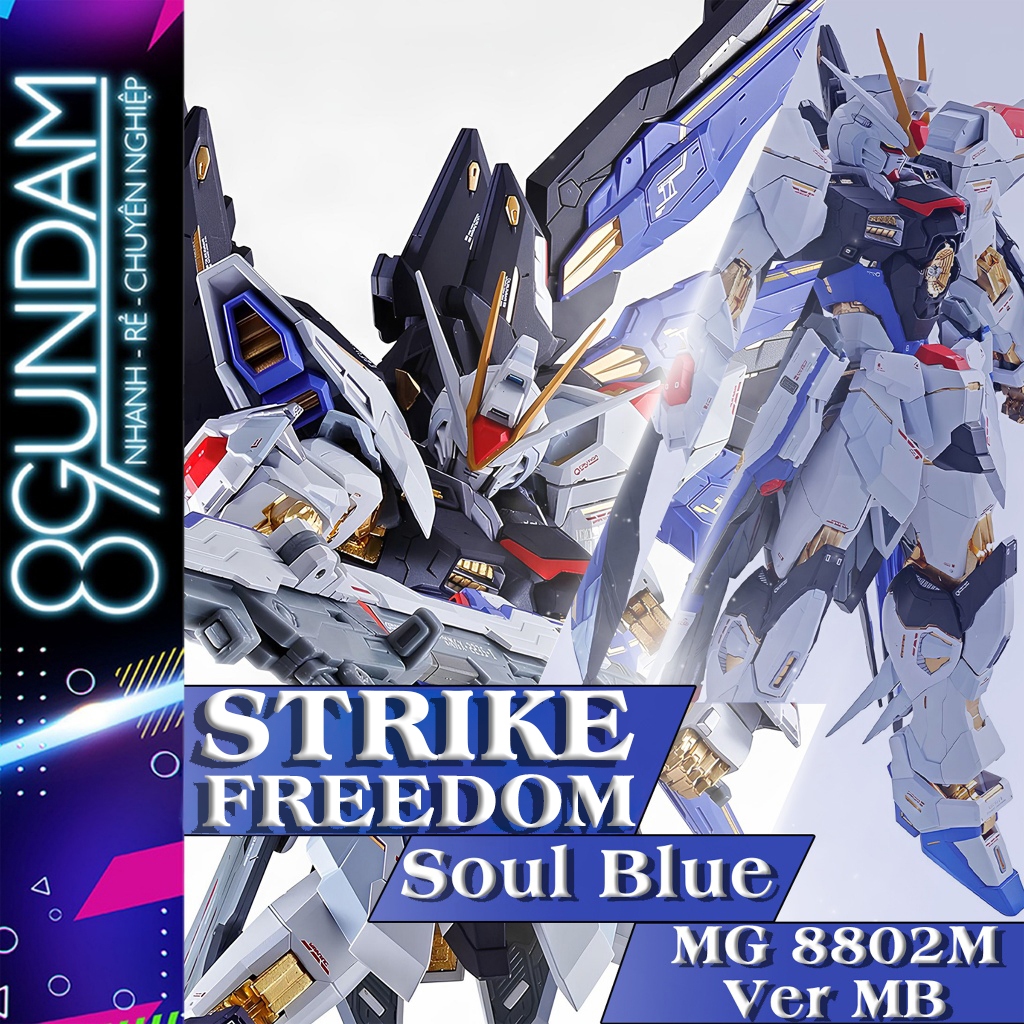 [CÓ SẴN] Mô Hình Lắp Ráp MG 8802M Strike Freedom Soul Blue Ver MB (xương Kim Loại, tặng decal và bas
