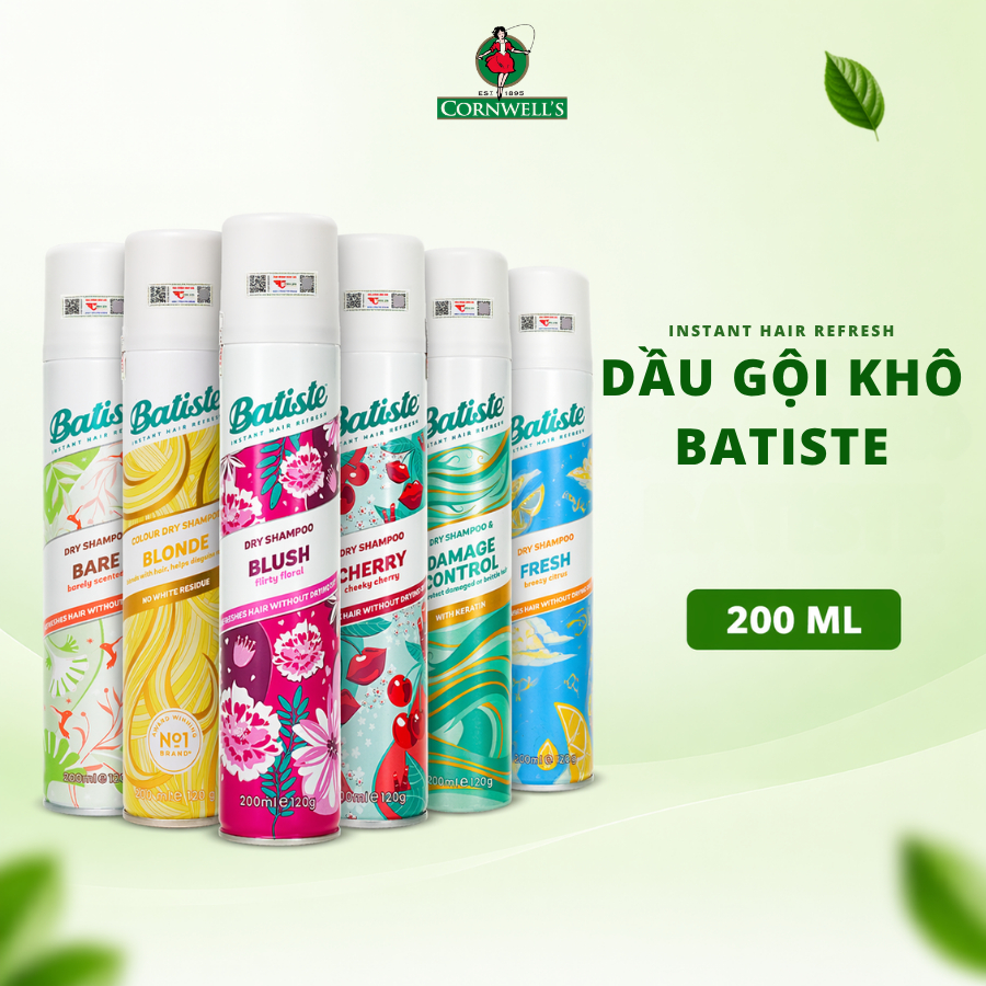 Dầu Gội Khô Batiste Dry Shampoo 200ml/50ml - Giảm Bết Dầu, Làm Phồng Tóc, Giúp Tóc Bồng Bềnh