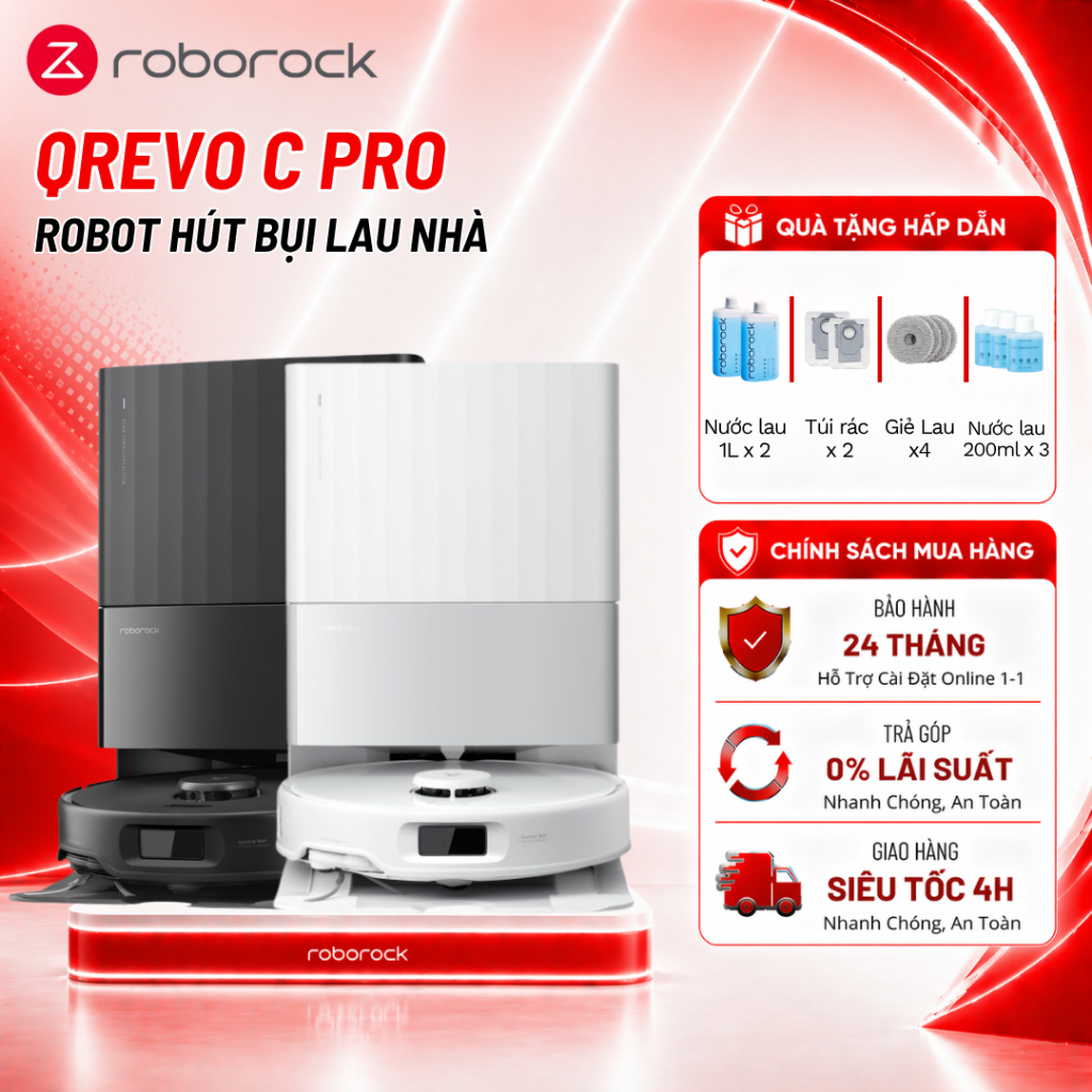 Roborock QRevo C Pro robot hút bụi lau nhà - Lực hút 18.500 Pa - Công nghệ FlexiArm