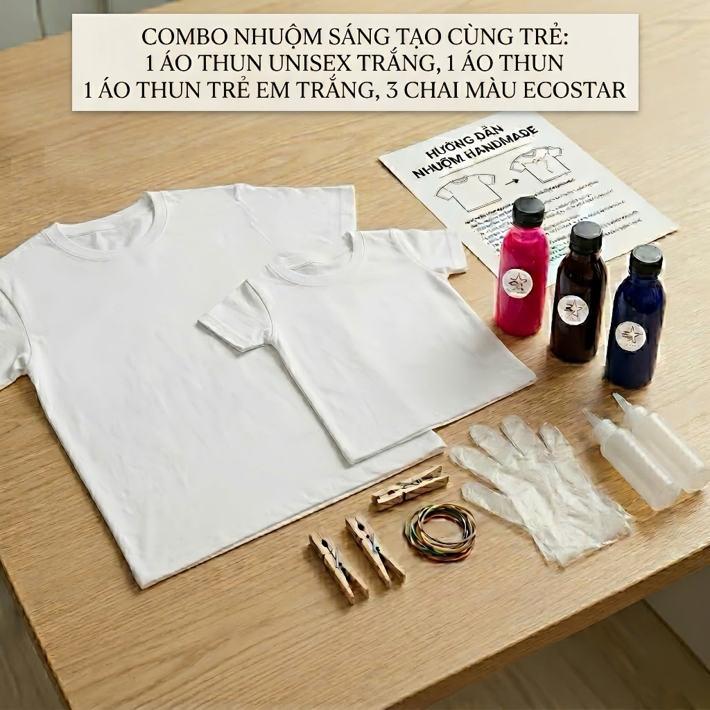 Combo Nhuộm áo Tie Dye Ecostar cho Bé & gia đình, DIY sáng tạo tại nhà với màu nhuộm vải Ecostar
