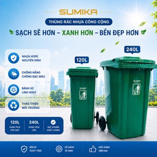 Thùng rác nhựa công cộng SUMIKA B120, B240, dung tích 120L, 240L, có bánh xe