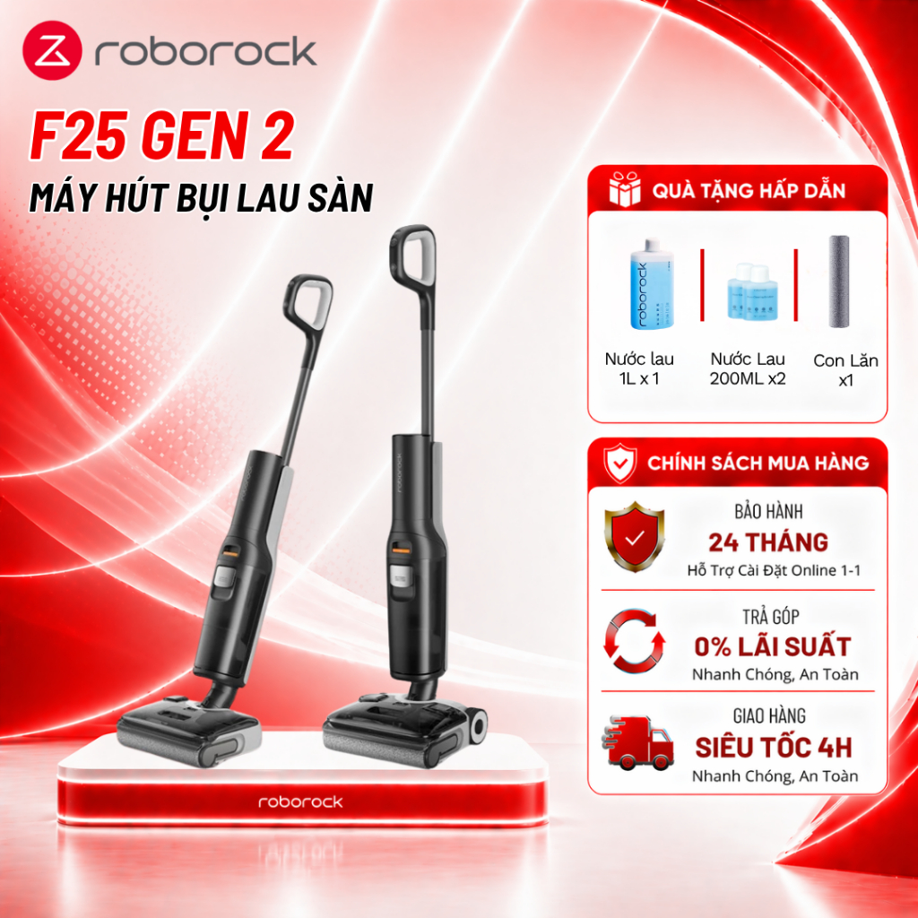 Roborock F25 Gen 2 | F25 máy hút bụi lau sàn Roborock | Lực hút 20.000Pa | Gập sát sàn | Giặt nước n