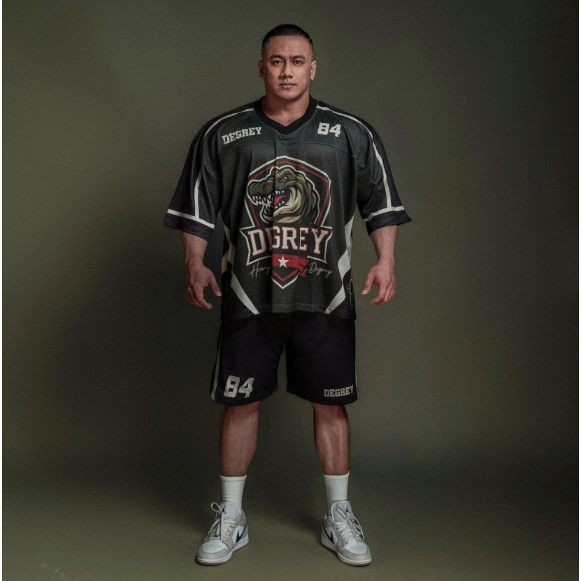 Áo thun thể thao màu xanh    Degrey Jersey Rex 84 cổ tim