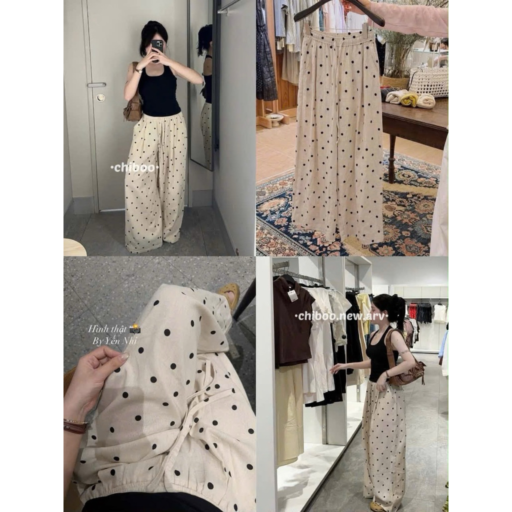 [𝐒𝐮𝐙𝐲] Quần Xuông Chấm Bi Chất Linen Me.Studio QCCC (Dài 96 Rộng 35cm)