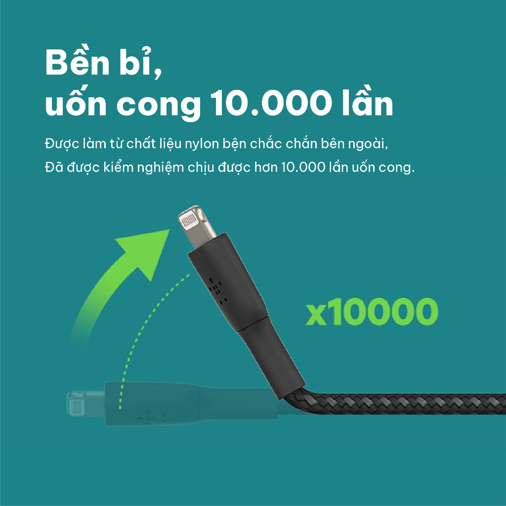 Cáp sạc nhanh Belkin USB-C to Lightning công suất 30W vỏ dù chứng chỉ MFi siêu bền truyền dữ liệu bảo hành 2 năm | BigBuy360 - bigbuy360.vn
