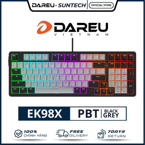 Bàn Phím Cơ DareU EK98X Black Grey - Layout 98 Phím Tối Ưu, LED Multi-Color, Phối Màu Xám Đen Đẳng C