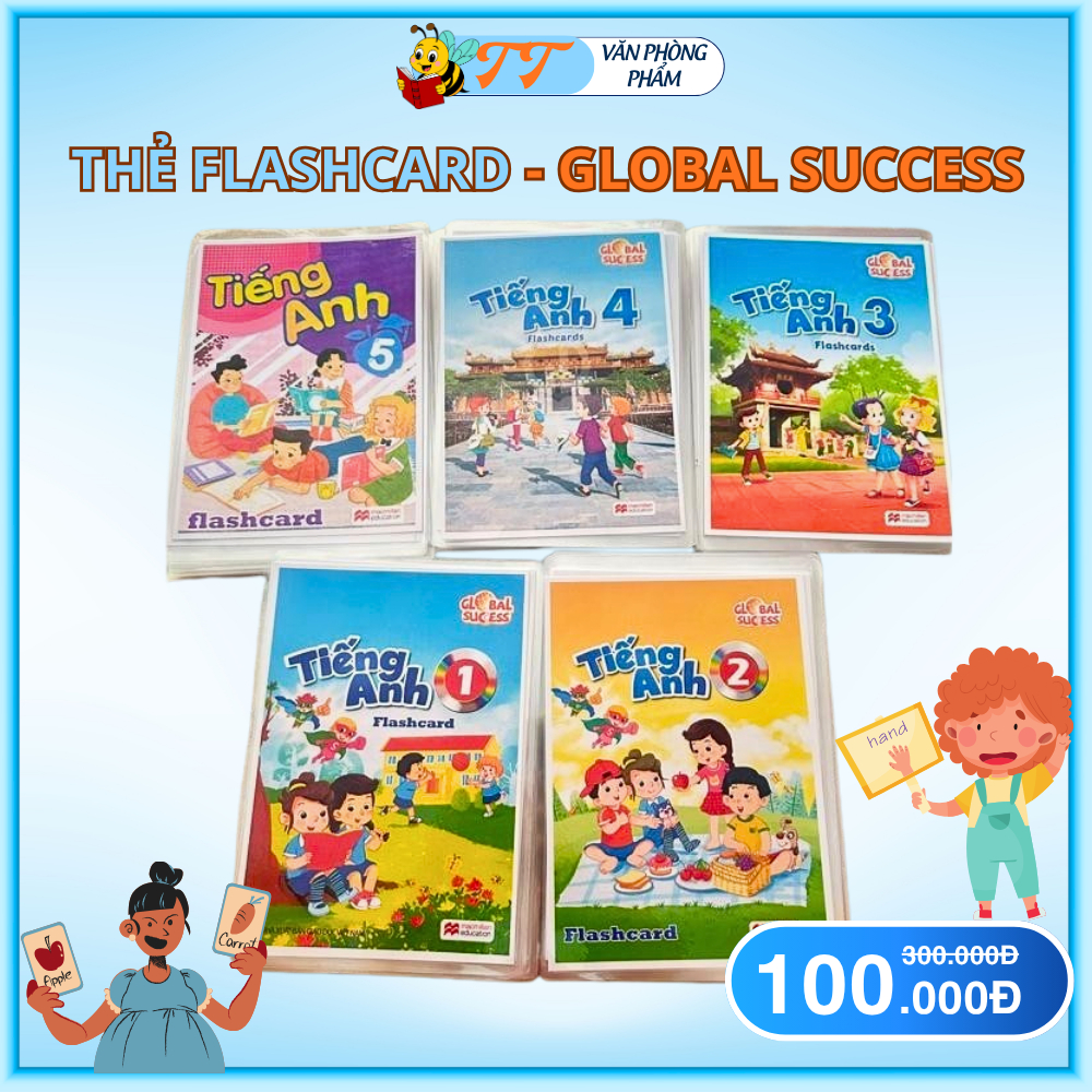 Flashcard tiếng anh lớp 1,2,3 4 5 global success khổ a5 ép plastic 2 mặt