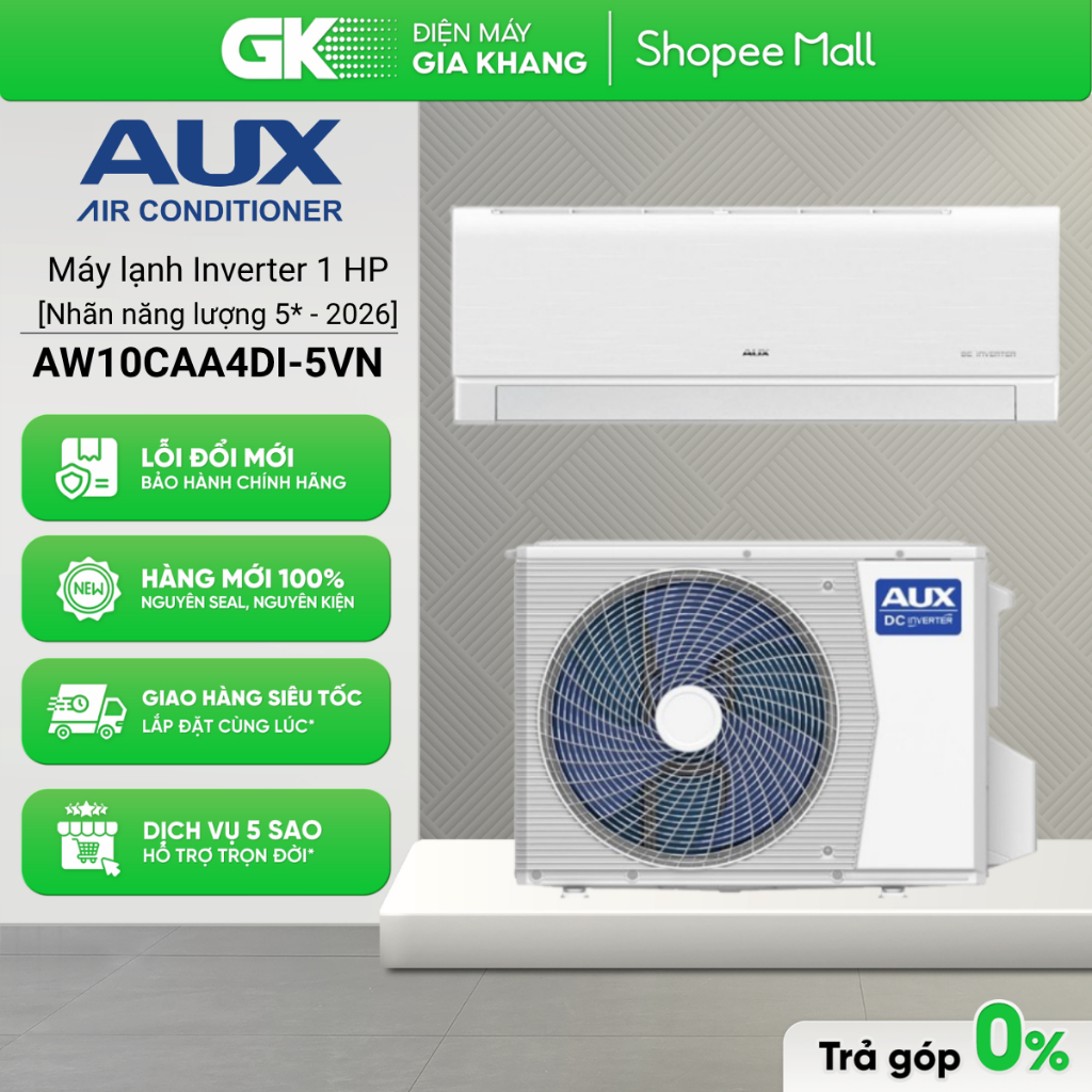 AW10CAA4DI-5VN - Máy Lạnh AUX Inverter 1 HP 1 Chiều AW10CAA4DI [Toàn Quốc]