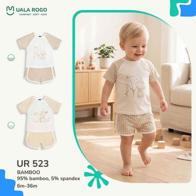 Bộ cộc tay cho bé Ualarogo 6 tháng - 3 tuổi vải Sợi tre Bamboo mềm mại co giãn UR 523