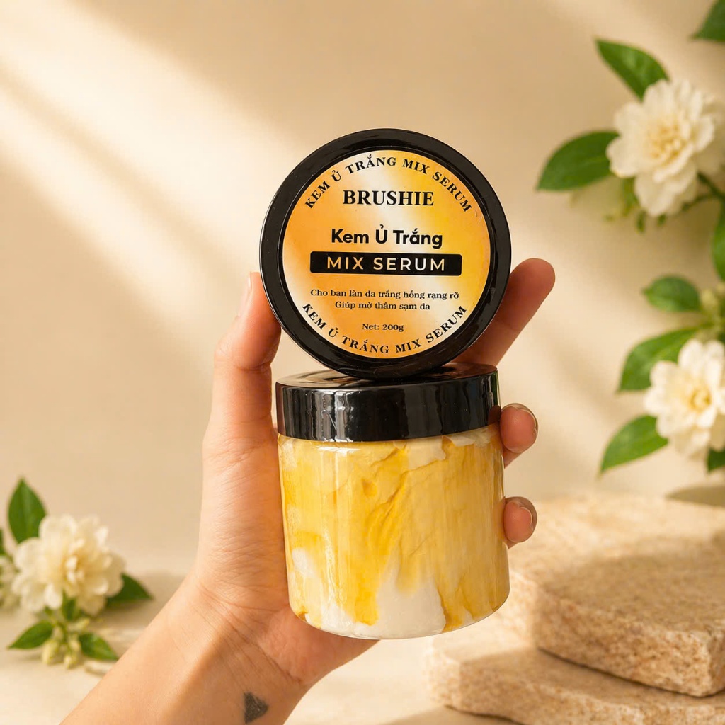 Kem Ủ Trắng Body cốt Mix Serum BRUSHIE 200g | Trắng Da, Dưỡng Ẩm, Mịn Da | Combo Tiết Kiệm 2-3 Hũ