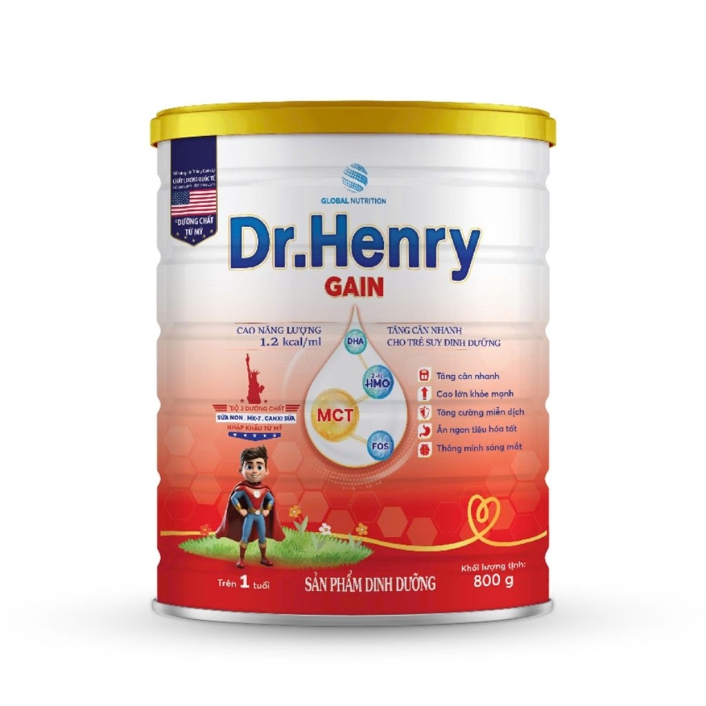Dr. Henry Gain 800g (mẫu mới) - Tăng cân nhanh cho trẻ suy dinh dưỡng (Date T3/2028)