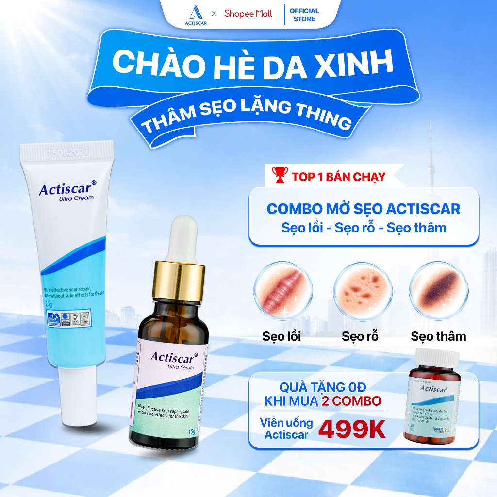 Kem Và Serum Mờ Sẹo Actiscar Làm Mờ Sẹo Lồi, Lõm, Sẹo Rỗ, Sẹo Do Bỏng, Phẫu Thuật, Sẹo Thâm Lâu Năm