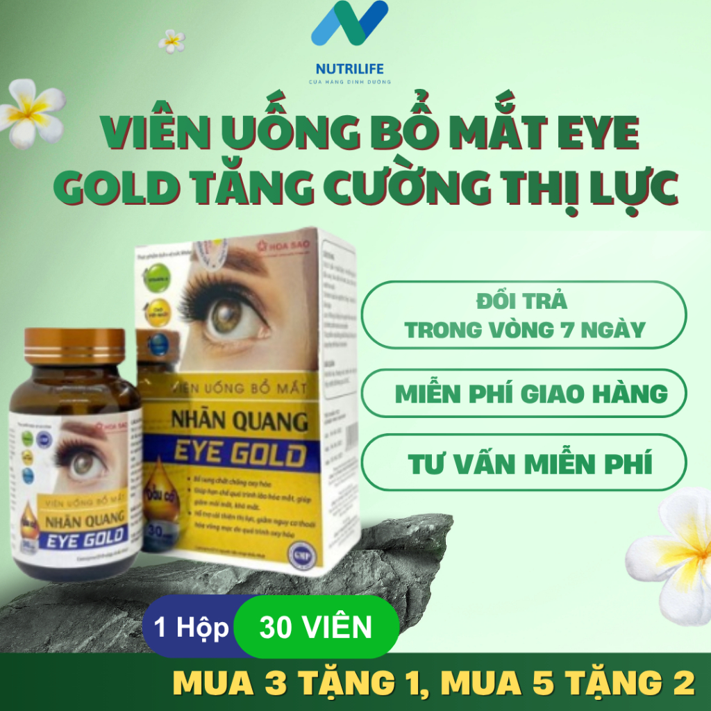 Viên Bổ Mắt Nhãn Quang EYE GOLD - Chứa Lutein & Zeaxanthin Giúp Sáng Mắt, Ngừa Cận Thị Hộp 30 Viên