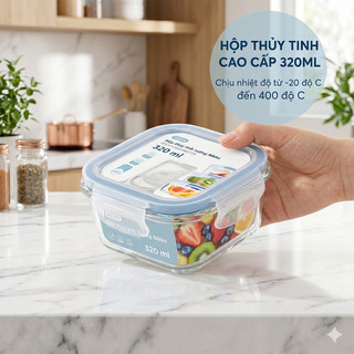 Combo 2 hộp thủy tinh vuông inochi 320ml