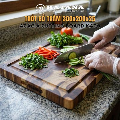Thớt gỗ Acacia cao cấp KATANA loại dày 2.5cm KA00 - Thớt gỗ tràm hình chữ nhật 200x300x25mm