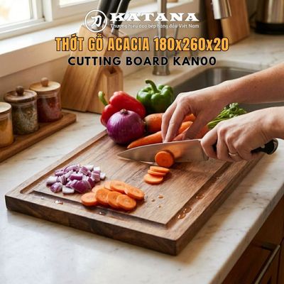 Thớt gỗ Acacia ghép ngang cao cấp KATANA loại dày 2cm KAN00 - Thớt gỗ tràm hình chữ nhật 260x180x20mm