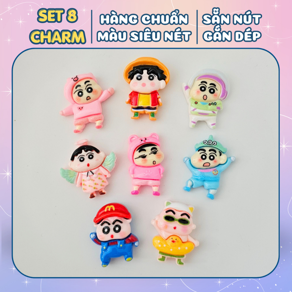 Set charm 8 cái gắn dép croc mẫu SA95, bộ charm sticker dép loại nhựa cứng trang trí charm dép cross