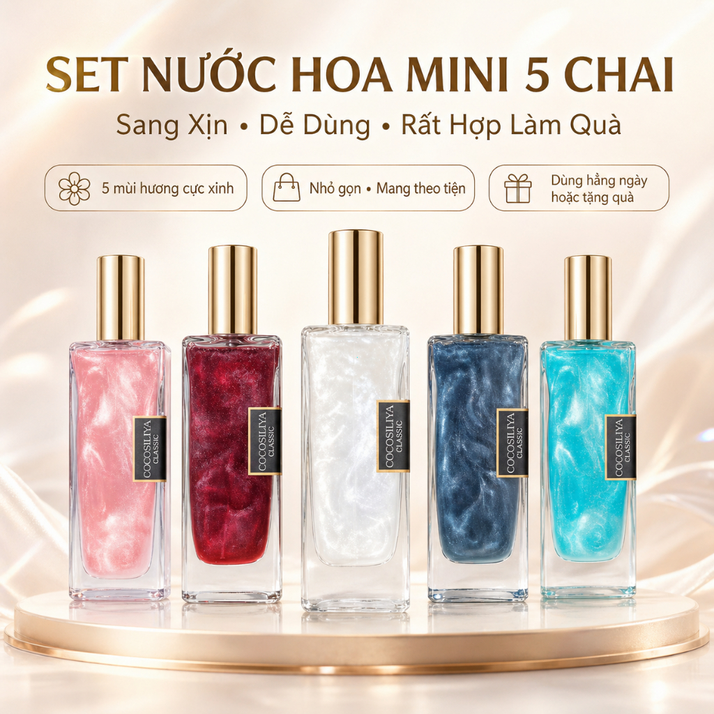 Combo 5 Mùi Nước Hoa Lưu Sa CHAMEL 50ml - Body Mist Nhũ Lấp Lánh, Thơm Lâu Giá Sỉ