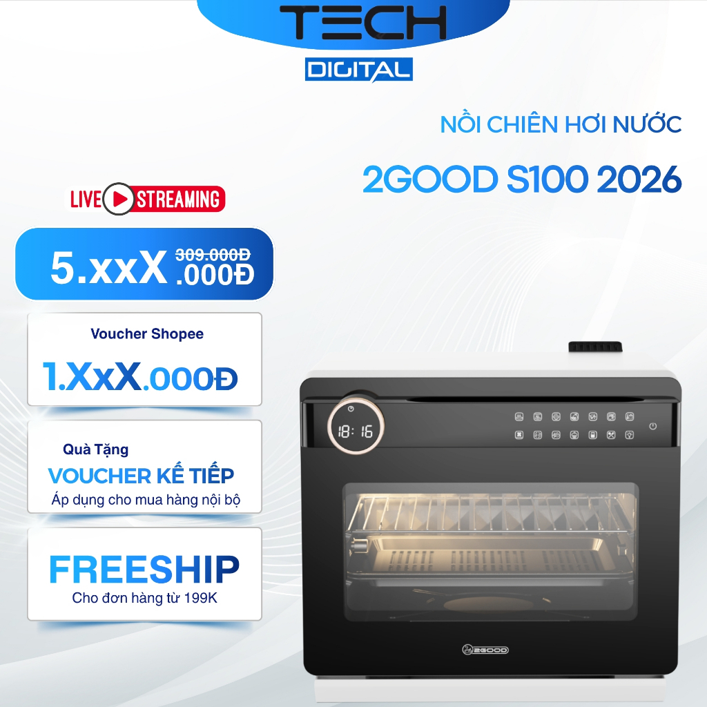 [Hỏa Tốc 2H] Nồi Chiên Hơi Nước 2Good S100 20L 2026 Lòng Nồi, Inox 304 - Chính Hãng