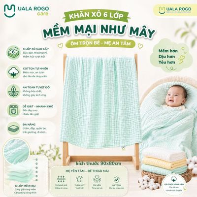 Khăn xô cho bé Ualarogo 90x80cm vải xô Muslin 6 lớp mềm mại co giãn thoáng khí thấm hút UR 949