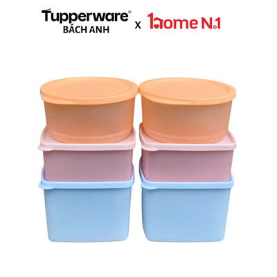 Bộ 6 hộp trữ khô, mát Tupperware Square Round - Hàng chính hãng - Nhựa nguyên sinh, an toàn sức khỏe