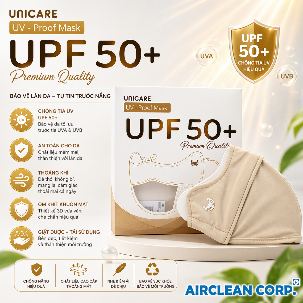 Khẩu Trang UV UNICARE PROOF MASK Màu BE Chống Tia UV , Bảo Vệ Da Khỏi Tia UV