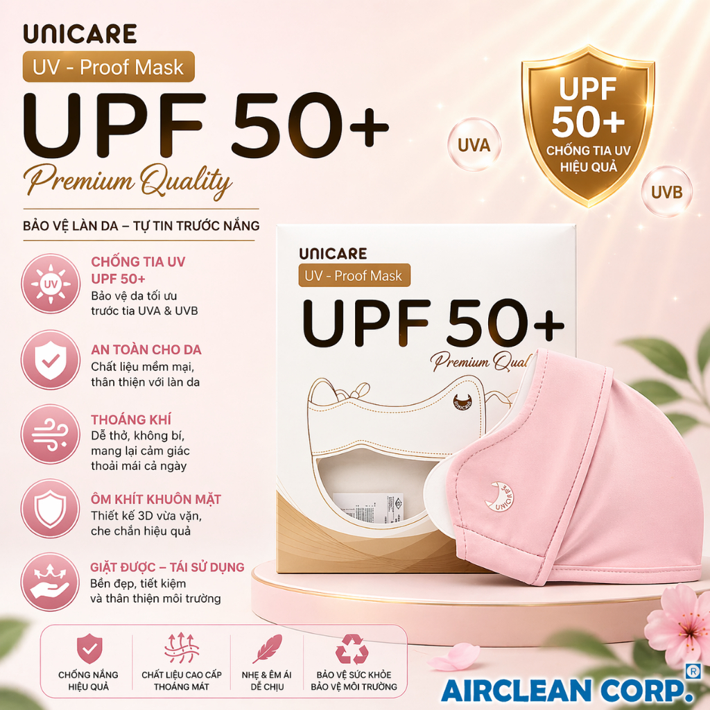 Combo 3 Khẩu Trang Chống Tia UV Unicare, Khẩu Trang Unicare UV Proof Mask Chống Tia UV