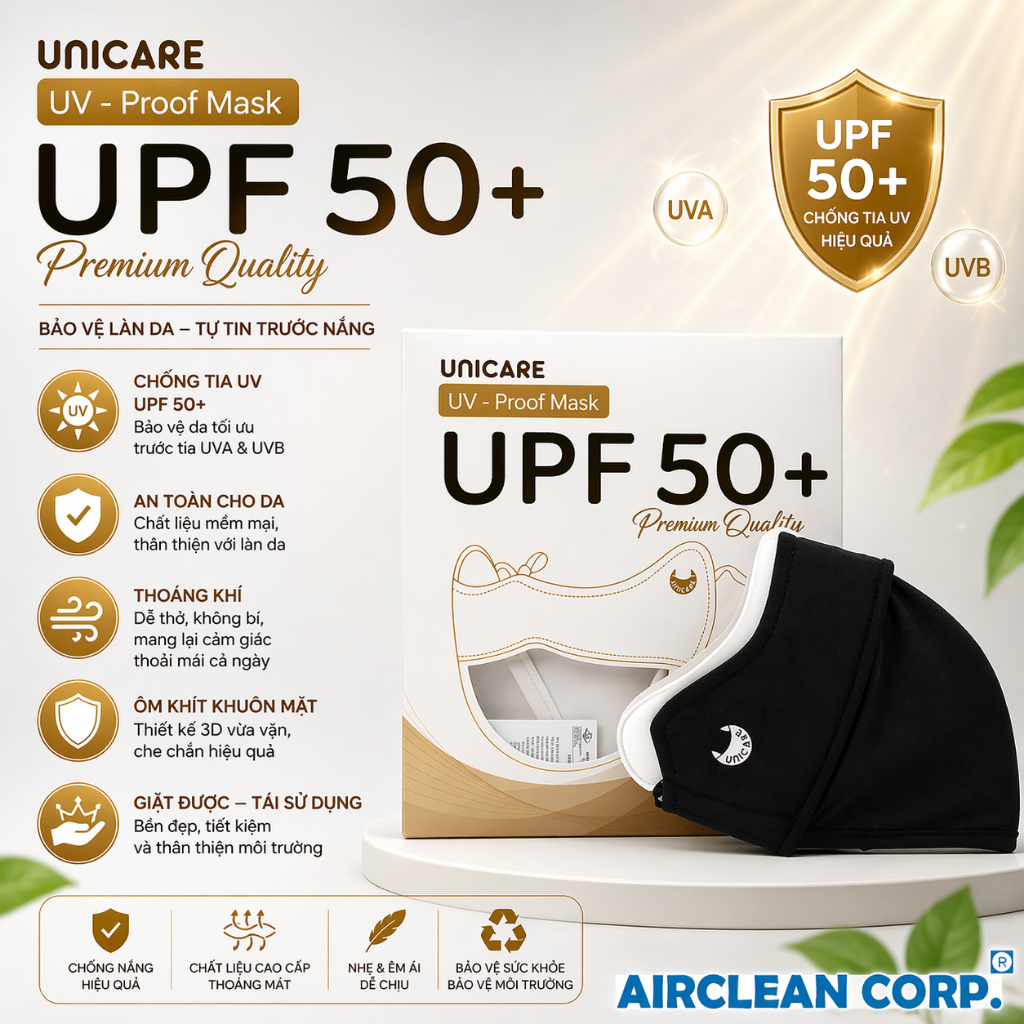 Combo 2 Khẩu Trang Chống Tia UV Unicare, Khẩu Trang Unicare UV Proof Mask Chống Tia UV
