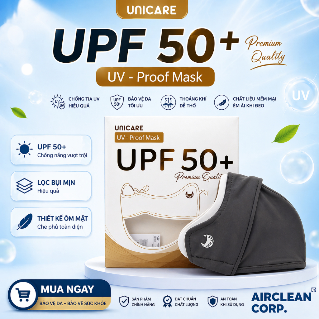 Khẩu Trang UV UNICARE PROOF MASK Màu Ghi Chống Tia UV , Bảo Vệ Da Khỏi Tia UV