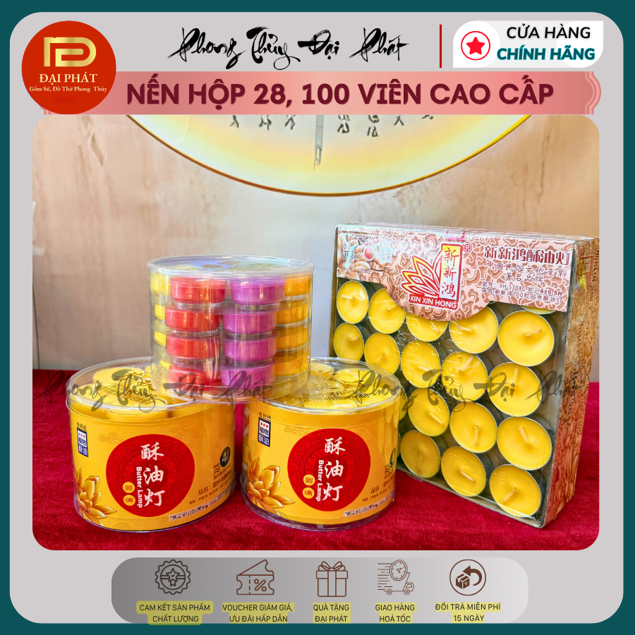 Hộp 28, 100 Viên Nến Tealingt Đốt Đèn, Nến Viên Tròn Không Mùi Không Khói Đen, Nến Đủ Màu