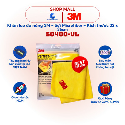 [HỎA TỐC] Khăn lau xe ô tô đa năng 3M Perfect-It III 50400VL - Microfiber siêu mềm - 32 x 36cm