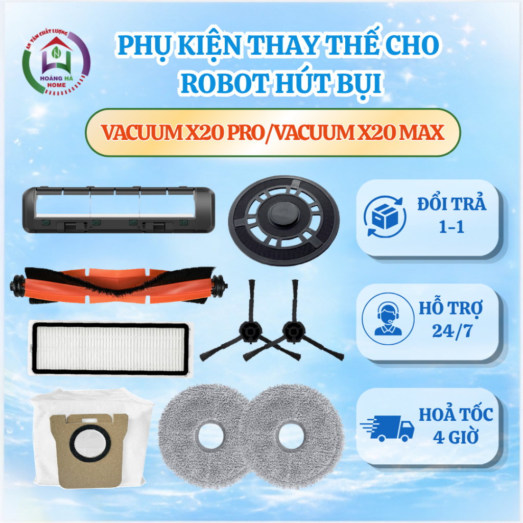 Phụ kiện thay thế cho robot hút bụi X20 Max/X20 pro - Phụ kiện robot tương thích cho dòng X20 Max/X2