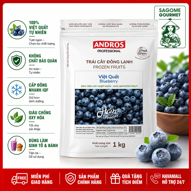 Trái Việt Quất Đông Lạnh Havafoodies - Blueberries Frozen