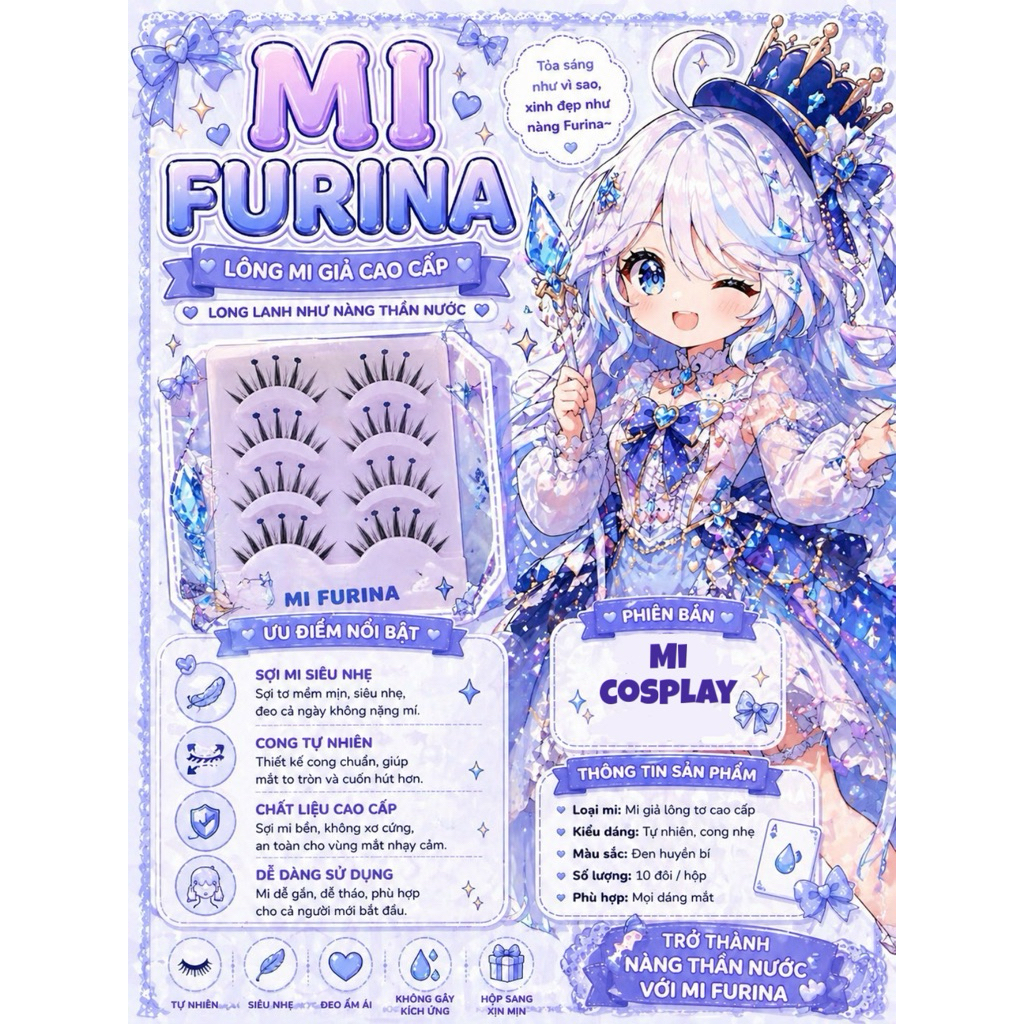 Mi furina cosplay chuẩn char, sợi mi rõ gân mi mềm