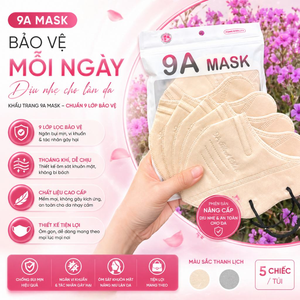 Combo 100 chiếc khẩu trang 9A Thịnh Phát Màu BE, Khẩu trang 9A Mask Màu BE cao cấp