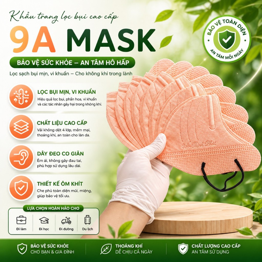 Combo 100 chiếc khẩu trang 9A Thịnh Phát Màu Cam Đào , Khẩu trang 9A Mask Màu Cam Đào cao cấp
