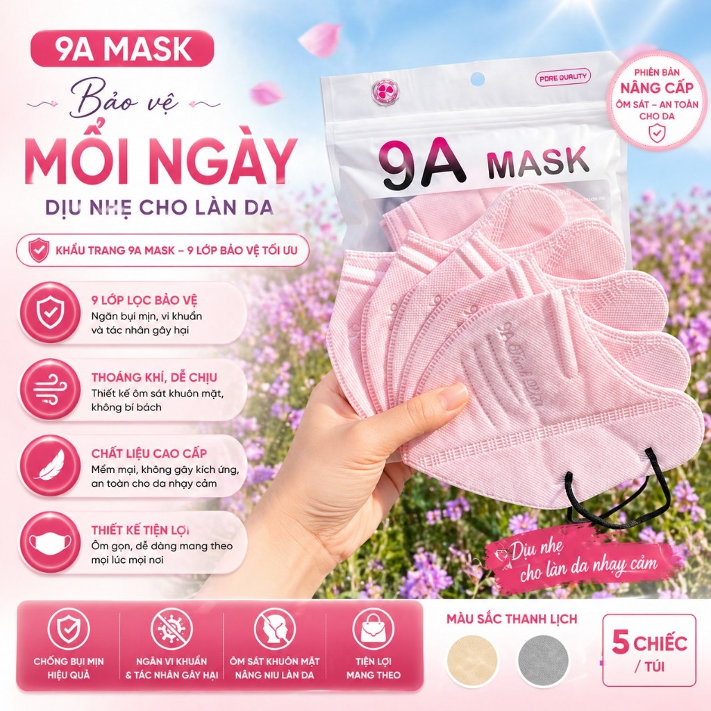 Combo 100 chiếc khẩu trang 9A Thịnh Phát Màu Hồng Tím , Khẩu trang 9A Mask Màu Hồng Tím cao cấp