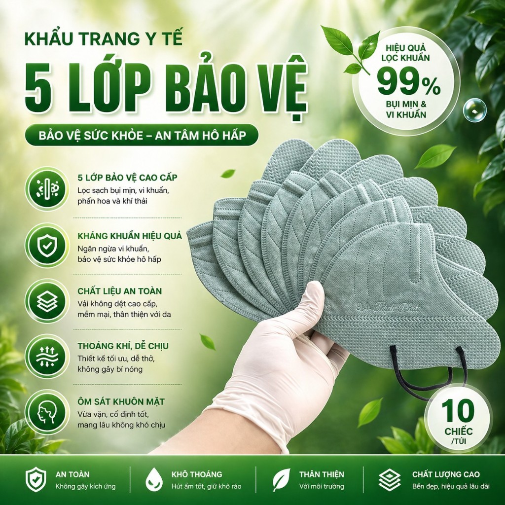 Combo 100 chiếc khẩu trang 9A Thịnh Phát Màu Xanh Mịn , Khẩu trang 9A Mask Màu Xanh Mịn cao cấp