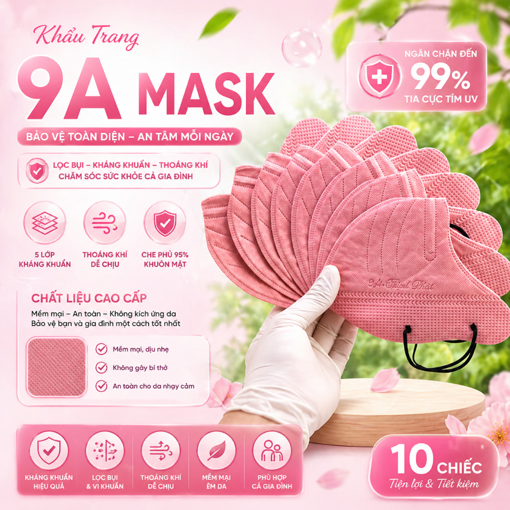 Combo 100 chiếc khẩu trang 9A Thịnh Phát Màu Hồng Đậm , Khẩu trang 9A Mask Màu Hồng Đậm cao cấp