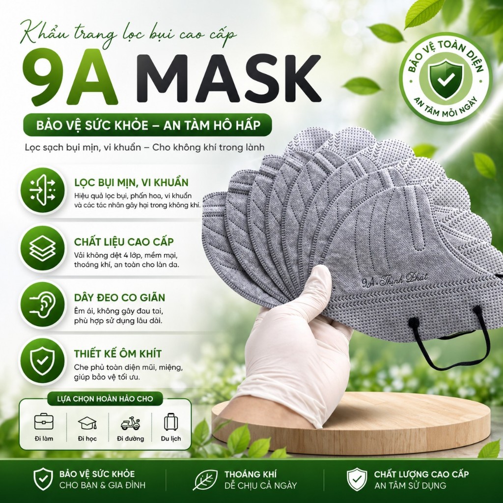 Combo 100 chiếc khẩu trang 9A Thịnh Phát Màu Xám , Khẩu trang 9A Mask Màu Xám cao cấp
