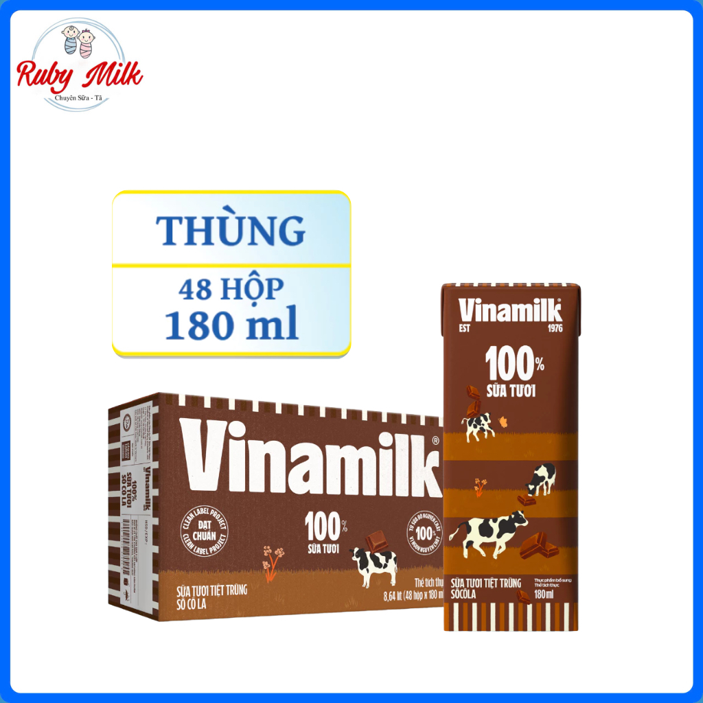 Vinamilk - Thùng 48 hộp 180ml Sữa tươi tiệt trùng vị Socola Vinamilk - Sữa tươi tiệt trùng Vinamilk