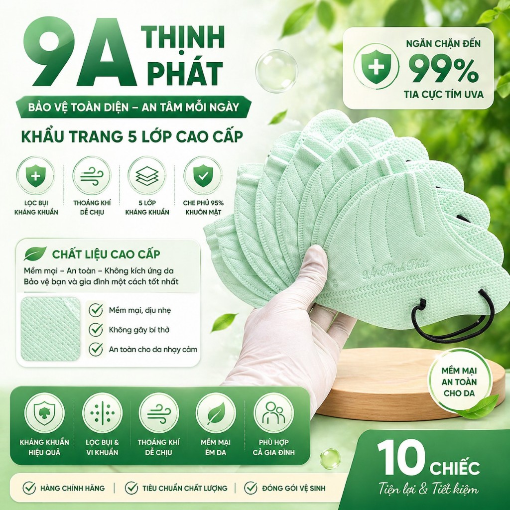 Combo 100 chiếc khẩu trang 9A Thịnh Phát Màu Xanh, Khẩu trang 9A Mask Màu Xanh cao cấp
