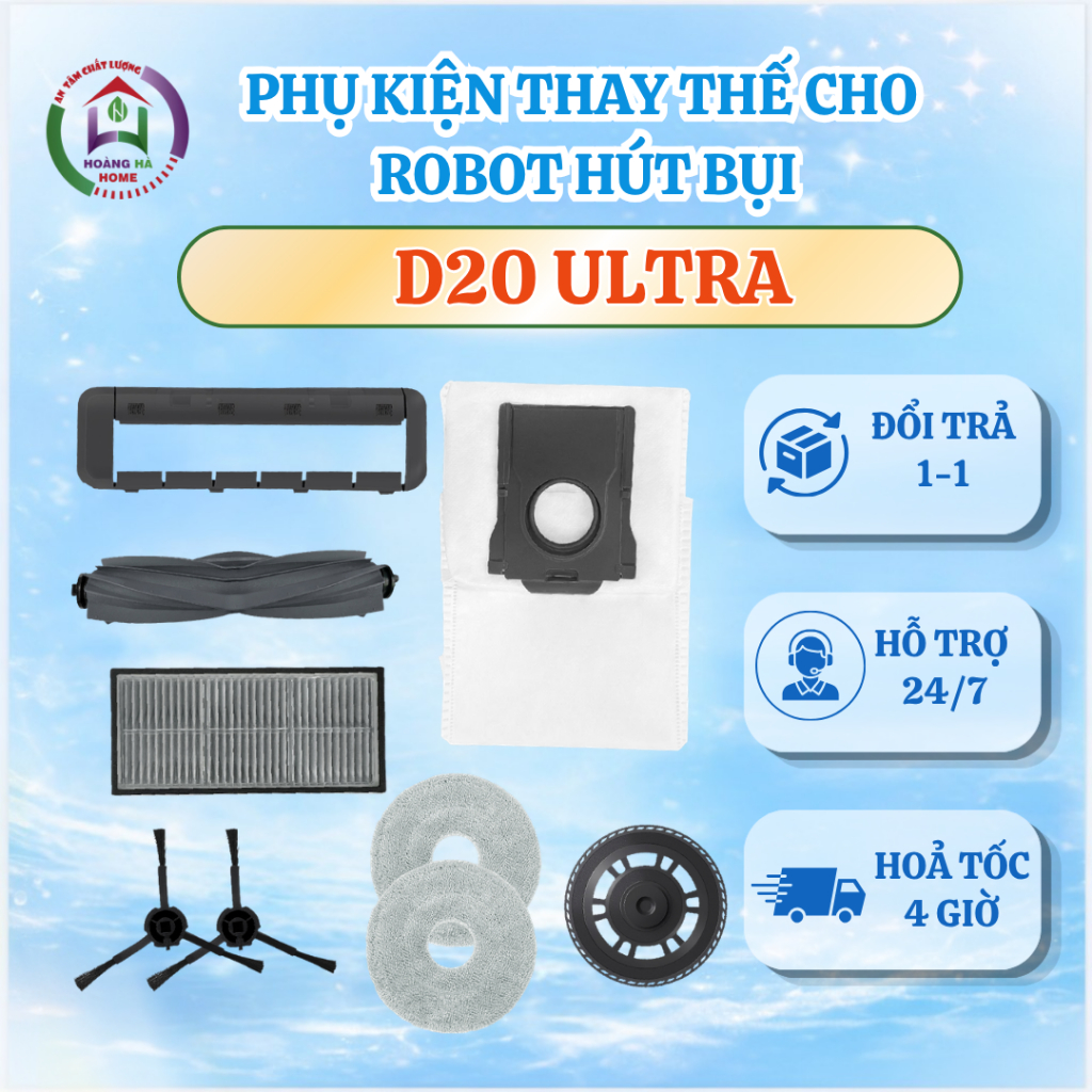 Phụ kiện robot hút bụi D20 Ultra - Phụ kiện robot thay thế Dreame D20 Ultra - Túi rác, khăn lau, tấm