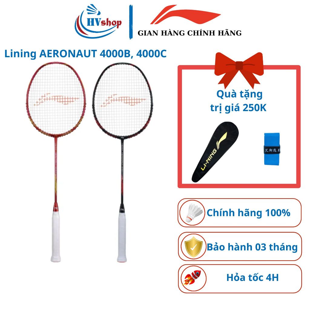 Vợt cầu lông Lining Aeranaut 4000B, 4000C chính hãng, CHỈ KHUNG VỢT, kèm nhiều quà tặng hấp dẫn - HV