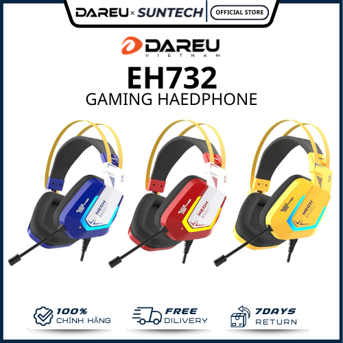 Tai Nghe Gaming DareU EH732 - Âm Thanh Giả Lập 7.1, LED RGB Circle, Thiết Kế Công Thái Học Siêu Nhẹ,